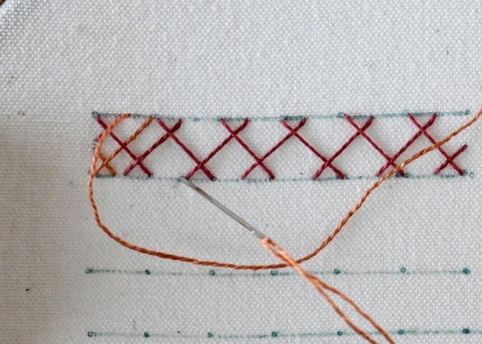 Double Herringbone Stitch hand embroidery tutorial step 5