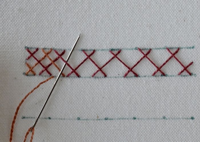 Double Herringbone Stitch hand embroidery tutorial step 6