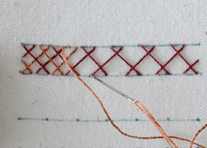 Double Herringbone Stitch hand embroidery tutorial step 7