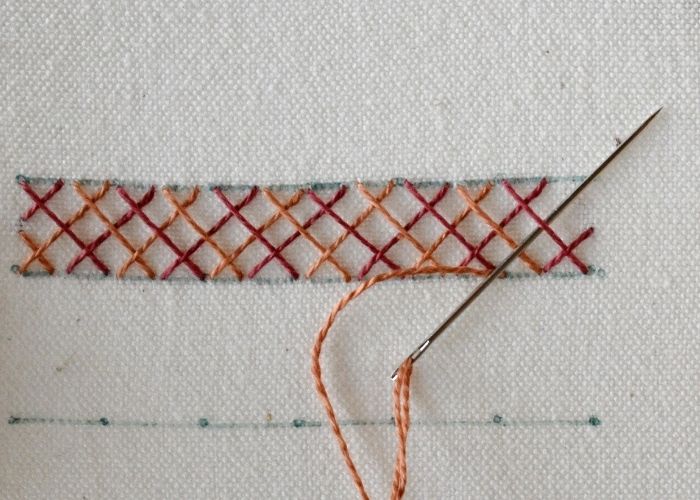 Double Herringbone Stitch hand embroidery tutorial step 8