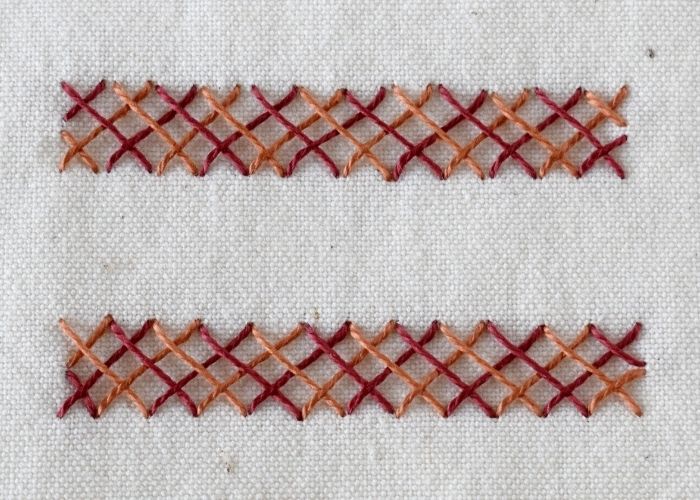 Double Herringbone Stitch hand embroidery tutorial step 9