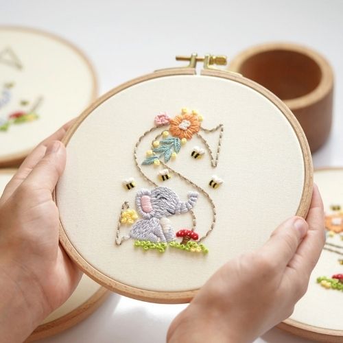 Elephant Alphabet - letter S hand embroidery image