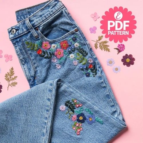 Floral Denim Embroidery Pattern by LoveEmbroideryMag on Etsy