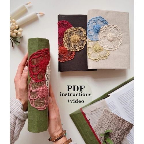 Floral Design Foldable Book Cover - hand embroidery PDF pattern by MoodyGreen on Etsy
