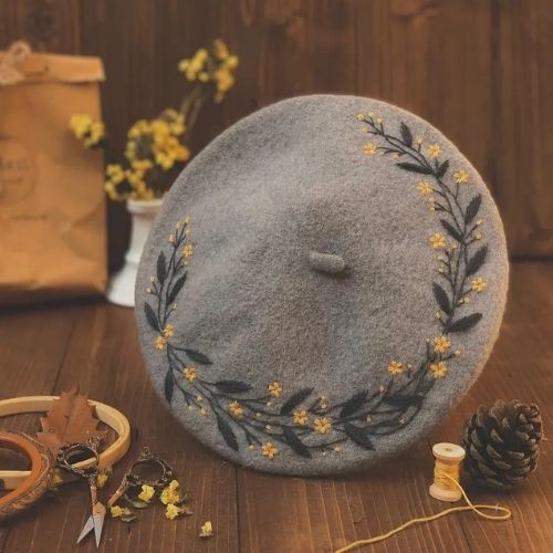 Floral Embroidered Wool Beret made by EmbroideryByEmmie on Etsy