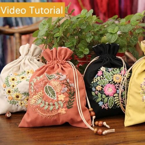 Flower Embroidery Bag Kit by AlisaHandicrafts on Etsy