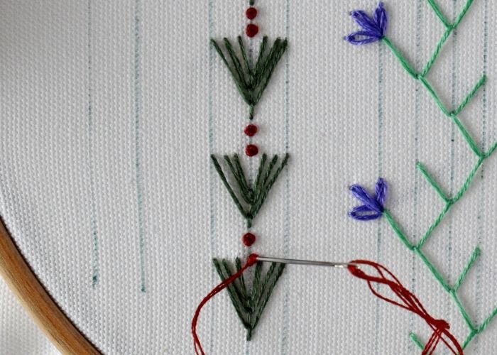 Fly Stitch border hand embroidery tutorial step 5 image