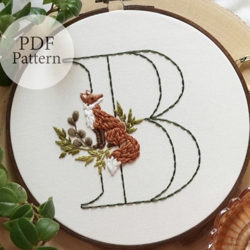 Forest Fox Monogram hand embroidery image