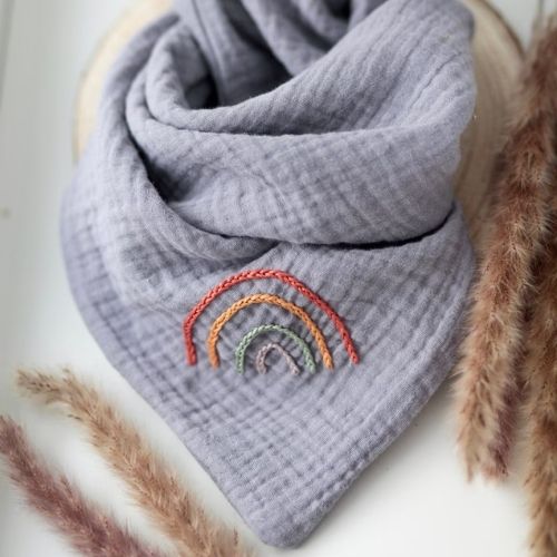 Hand-embroidered scarf with rainbow embroidery template by HellooAnni on Etsy