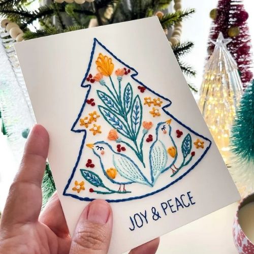 Joy & Peace Christmas cards paper embroidery pattern by FlourishingFibersCo on Etsy