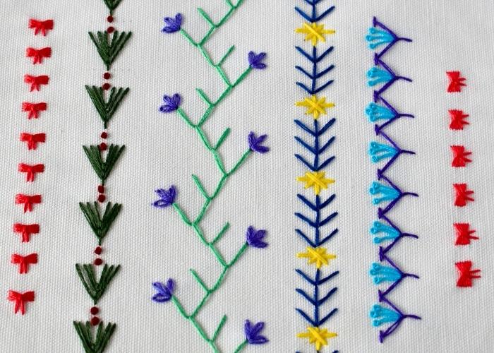 Sampler of Five Simple Border Embroidery Designs For Absolute Beginners image