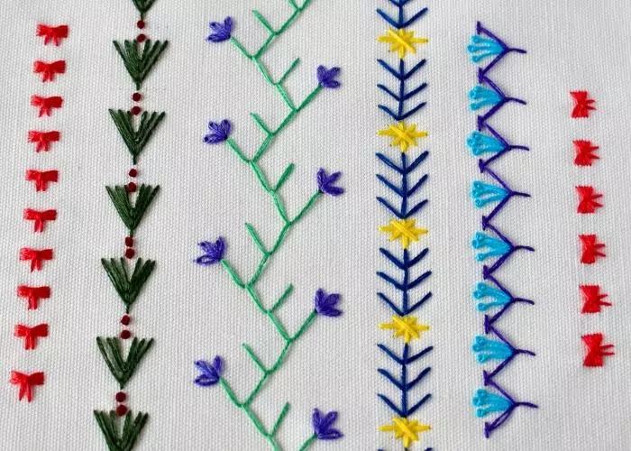 Sampler of Five Simple Border Embroidery Designs For Absolute Beginners image