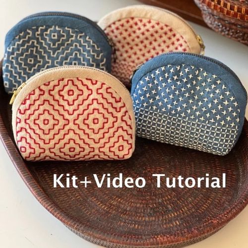 Sashiko wallet DIY kit with video tutorial by indigoloom on Etsy