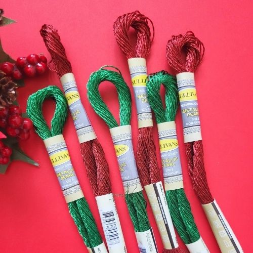 Size 5 Metallic Pearl Thread Red or Green by Sullivans on Etsy image