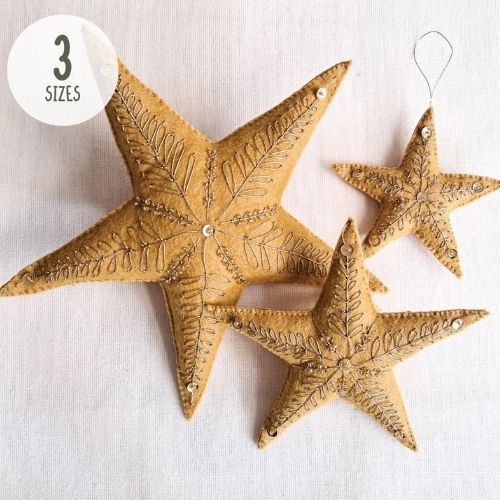 Star Christmas Tree Topper Felt Ornament to Make with Metallic Thread on Etsy image