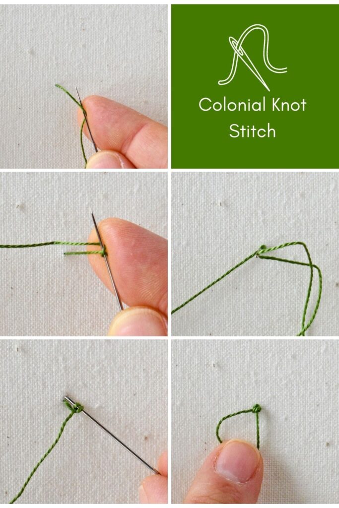 Colonial knot embroidery step-by-step image