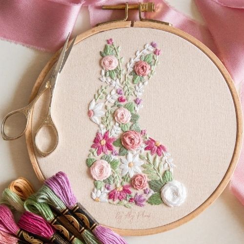 Bunny in Bloom Easter embroidery PDF pattern ByAlyPloof image