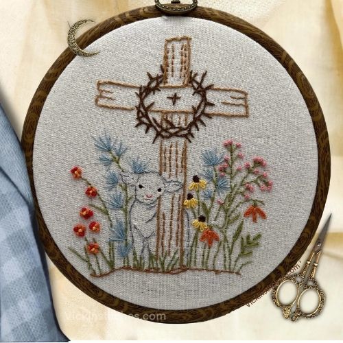 Christian Easter Lamb & Cross - embroidery pattern by VickiNStitches image