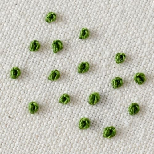 Colonial knots stitch embroidery with green pearl cotton small image