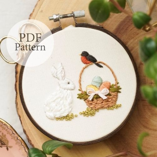 Easter Bunny Basket - Beginner embroidery pattern by MagnusAndQuill image