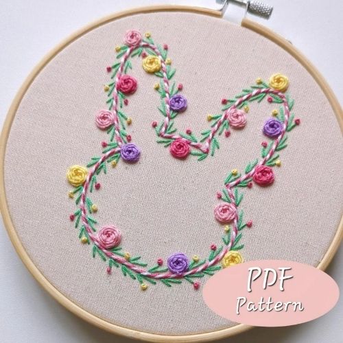 Easter Bunny Embroidery Pattern Floral bunny PDF download by TheGinghamFox image