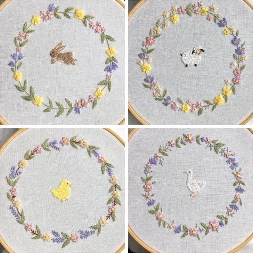 Easter Wreath With Spring Animals - Embroidery pattern bundle by CornellyCo image
