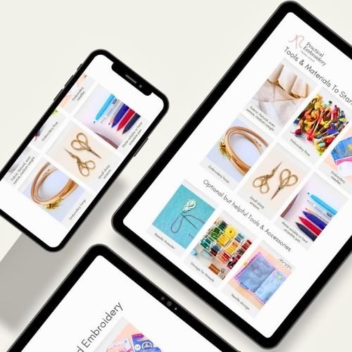 Strumenti e materiali per il ricamo per principianti con lista di controllo immagini in piccolo