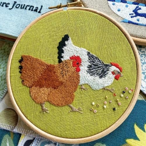 Fat Feathered Chickens or Hens - Hand embroidery pattern pdf file by BustleandSew image