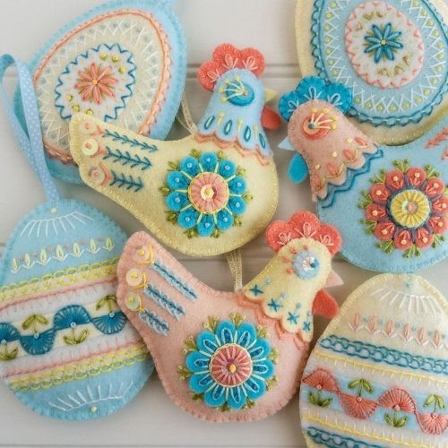 Felt chickens and Easter eggs - Wool felt ornaments pattern bundle by TheHoopInHand image