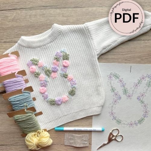 Floral Easter Bunny - Embroidery Pattern for DIY sweater or denim by AspenLynOutlet image