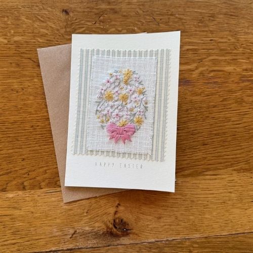 Floral Easter egg embroidery greeting card - Card making kit by HomeFarmEmbroidery image