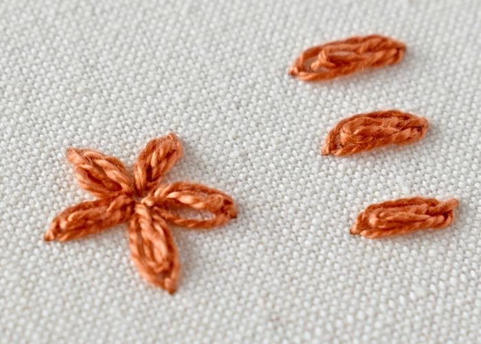 Un campionario di ricami a mano a punto ostrica realizzati con filo di cotone perlato