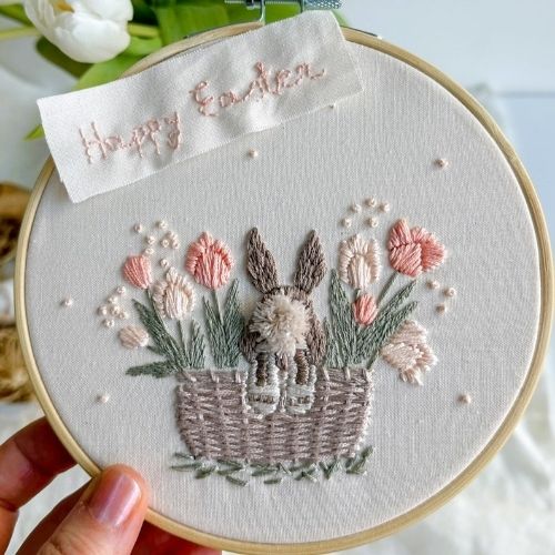 Rabbit in a Tulip Basket - Embroidery design for beginners by FleurDeCotonBroderie image