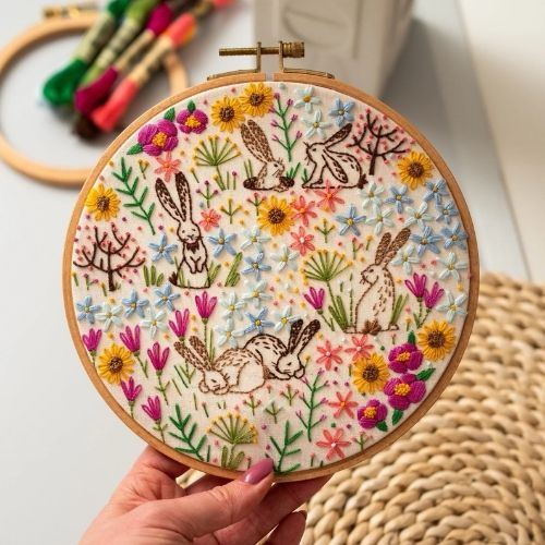 Spring Bunnies - Beginner embroidery pattern with video tutorial by WhyKnotStitches imge