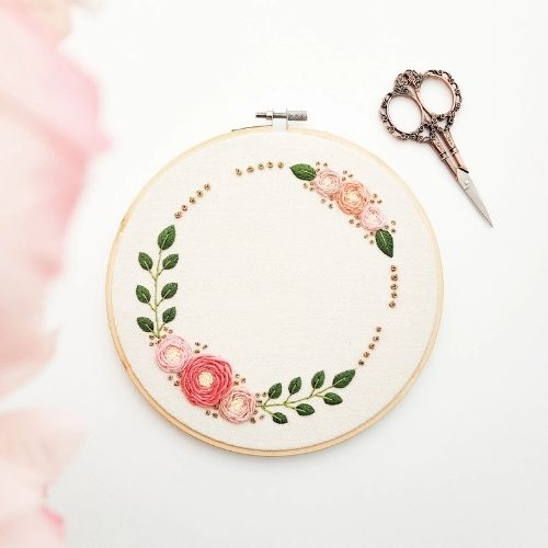 Boho Gold Rose Wreath embroidery pattern by TheCraftyFoxKnotShop