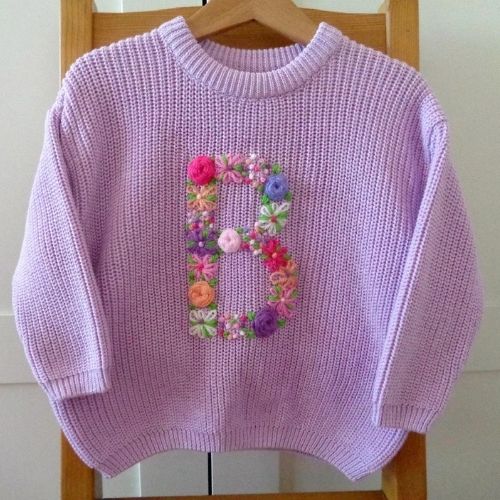 Embroidery Floral Initial for baby sweater PDF with a full tutorial by EmbroiderybyLilia