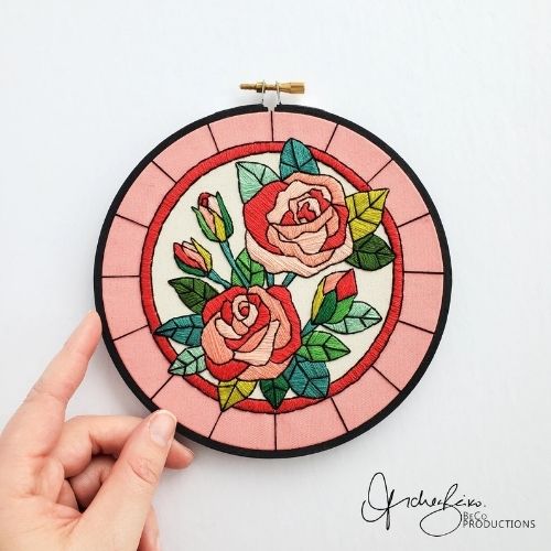 February Roses Stained glass embroidery pattern & guide by BeCoProductions