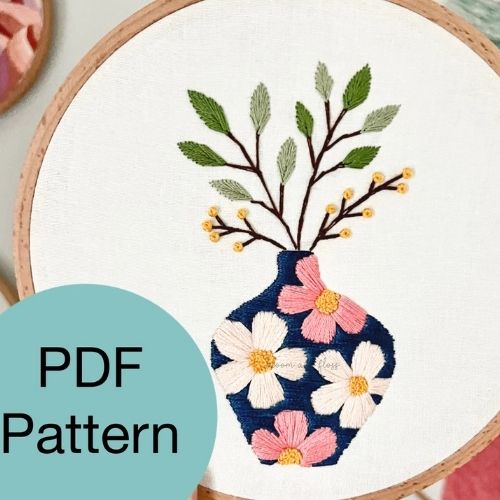 Floral Vase Hand embroidery pattern by bloomandfloss