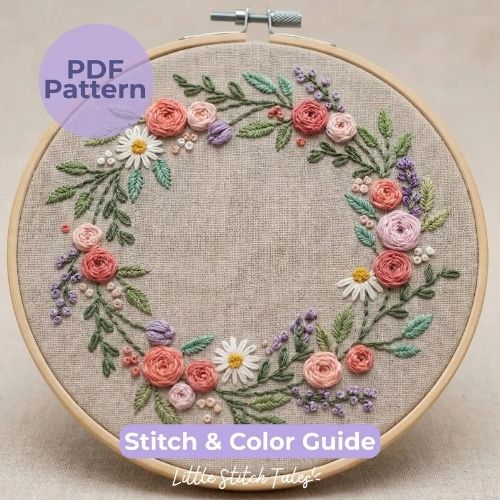 Floral Wreath - Modern botanical hoop design by LittleStitchTales