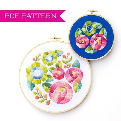 Flower Embroidery pattern for home decor by LolliAndGrace