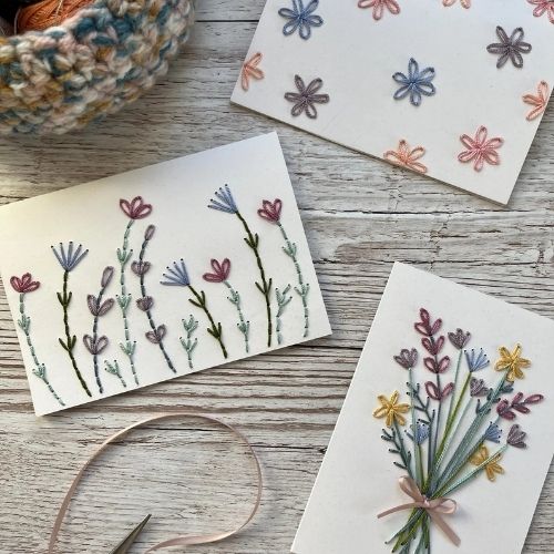 Flower Garden Embroidered Card Designs by WestCoastStitcheryUK