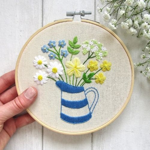 Flower Jug Embroidery Design Beginners embroidery pattern by littlegreenstitch