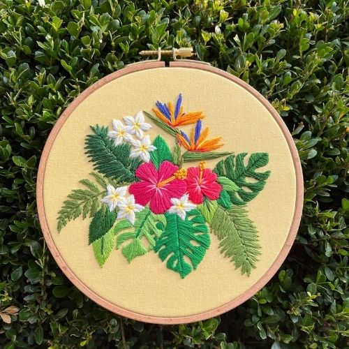 Hibiscus Floral Tropical Bouquet - flower embroidery designs by BeksStitches