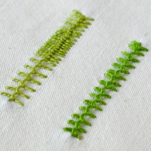 Muestrario de bordado a mano en punto de lazo anudado con hilos verdes imagen pequeña