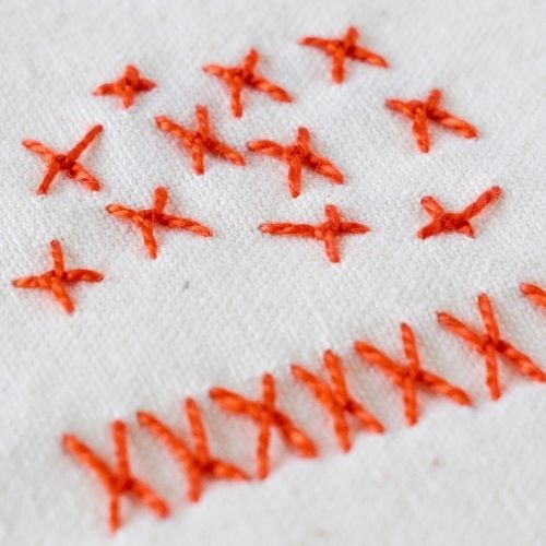 Sienese Stitch hand embroidery sampler with red thread small image