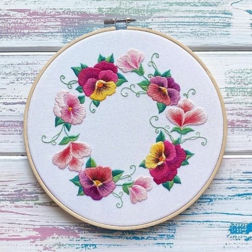 Spring Pansies Wreath pattern by EmbroideryArtbyNatCA