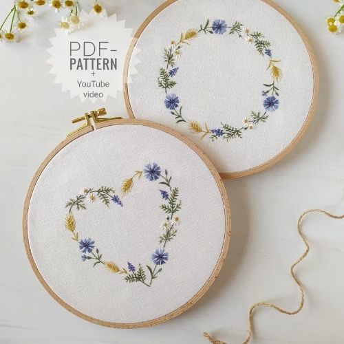 Summer Floral Hoop Art Design Cornflowers Heart