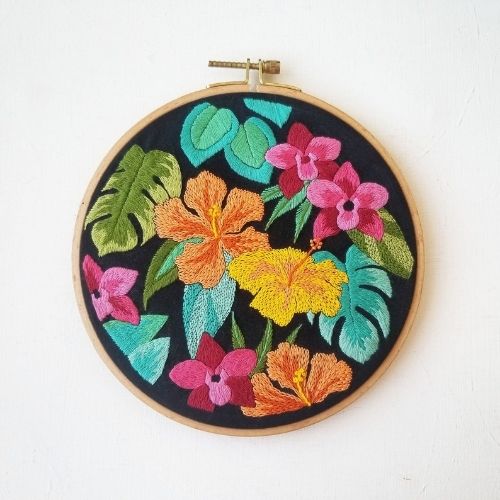 Tropical monstera plants embroidery pattern by JessLongEmbroidery