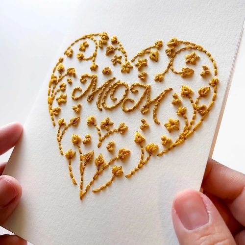 Schema per biglietto per la festa della mamma con ricamo su carta su Etsy image