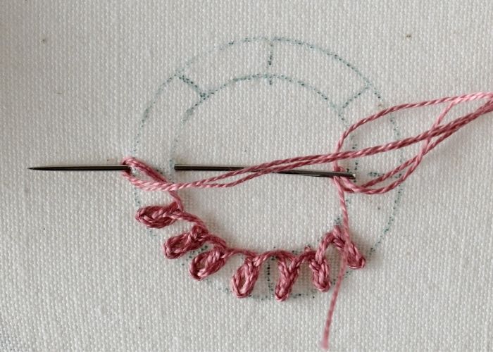 Rosette Chain Stitch hand embroidery tutorial step 8 image